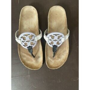 Tory Burch Miller Cloud Women’s 8 M Lavender Black Ivory Leather Cork Sandals.